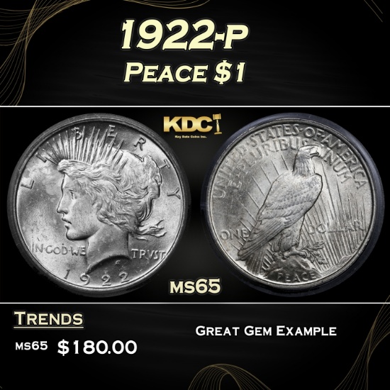 1922-p Peace Dollar $1 ms65 ICG