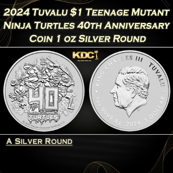 2024 Tuvalu $1 Teenage Mutant Ninja Turtles 40th Anniversary Coin - 1 oz Silver Round Round
