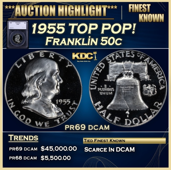 1955 Proof Franklin Half Dollar TOP POP! 50c pr69 dcam SEGS