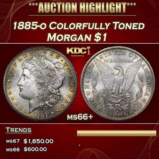 1885-o Morgan Dollar Colorfully Toned 1 ms66+ SEGS