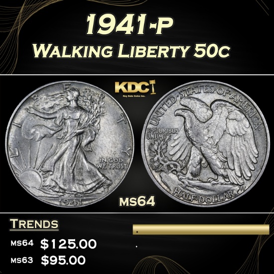 1941-p Walking Liberty Half Dollar 50c Grades ms64