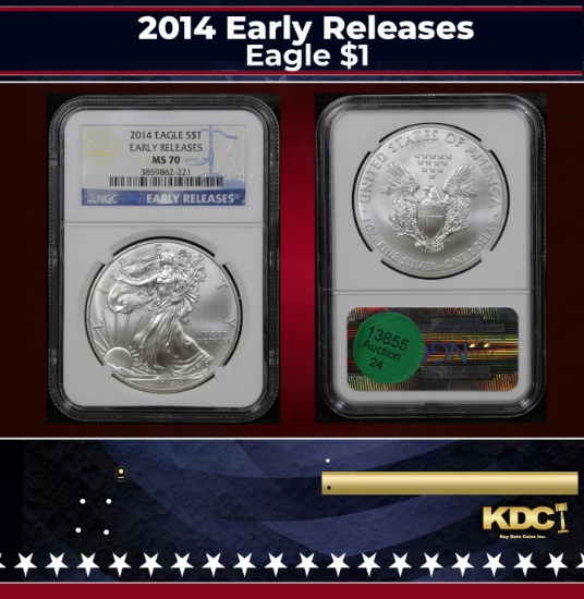 NGC 2014 Silver Eagle Dollar Early Releases $1 ms70 NGC