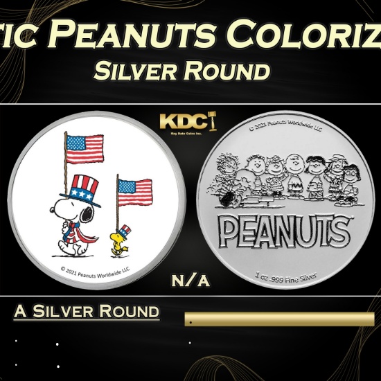 Snoopy & Woodstock Patriotic Peanuts Colorized Style - 1 oz Silver Round Round