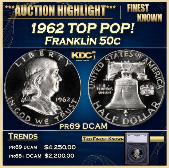 1962 Proof Franklin Half Dollar TOP POP! 50c pr69 DCAM SEGS