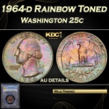 PCGS 1964-d Washington Quarter Rainbow Toned 25c au details PCGS