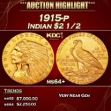 1915-p Gold Indian Quarter Eagle $2 1/2 ms64+ SEGS