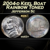 2004-d Keel Boat Jefferson Nickel Rainbow Toned 5c ms63+ USCG