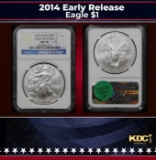 NGC 2014 Silver Eagle Dollar Early Release $1 ms70 NGC