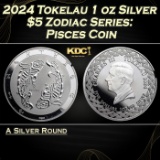 2024 Tokelau 1 oz Silver $5 Zodiac Series: Pisces Coin Round