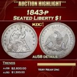 1843-p Seated Liberty Dollar 1 au58 details SEGS