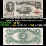 1917 $2 Large Size Legal Tender Note Thomas Jefferson Grades xf Signatures Speelman/White