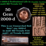 BU Roll 2009-d Lincoln Professional Life Cent 50 Pcs ANACS MS65 RD or Better!