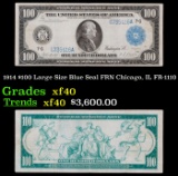 1914 $100 Large Size Blue Seal FRN Chicago, IL Grades xf FR-1110