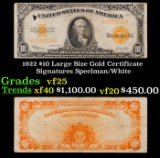 1922 $10 Large Size Gold Certificate Grades vf+ Signatures Speelman/White