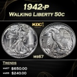 1942-p Walking Liberty Half Dollar 50c ms67 SEGS