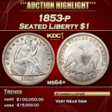 1853-p Seated Liberty Dollar 1 ms64+ SEGS