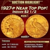 1927-p Gold Indian Quarter Eagle Near Top Pop! $2 1/2 ms65+ SEGS