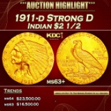 1911-d Strong D Gold Indian Quarter Eagle $2 1/2 ms63+ SEGS