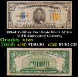 1934A $5 Silver Certificate North Africa WWII Emergency Currency Grades vf+