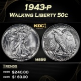 1943-p Walking Liberty Half Dollar 50c Grades ms66