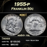 1955-p Franklin Half Dollar 50c Grades ms64+ fbl