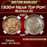 1930-p Buffalo Nickel Near Top Pop! 5c ms67 SEGS
