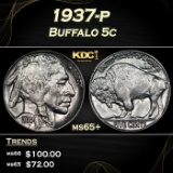 1937-p Buffalo Nickel 5c Grades ms65+