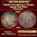 1924-p Peace Dollar Colorfully Toned Near Top Pop! $1 ms67 SEGS