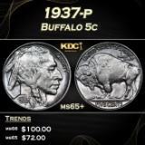 1937-p Buffalo Nickel 5c Grades ms65+