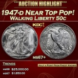 1947-d Walking Liberty Half Dollar Near Top Pop! 50c ms67+ SEGS