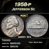 1958-p Jefferson Nickel 5c Grades ms64+ 5fs