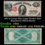 1917 $1 Large Size Legal Tender Note Grades vf++ Signatures Elliott/Burke