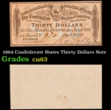 1864 Confederate States Thirty Dollars Note Grades Select CU