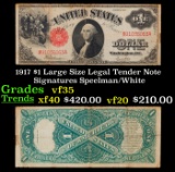 1917 $1 Large Size Legal Tender Note Grades vf++ Signatures Speelman/White