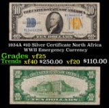 1934A $10 Silver Certificate North Africa WWII Emergency Currency Grades vf+