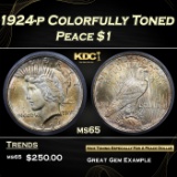 1924-p Peace Dollar Colrfully Toned $1 ms65 ICG
