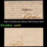 1863 Confederate States $60 Cotton Note Grades Choice AU