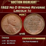 1922 No D Lincoln Cent Strong Reverse 1c xf45 SEGS
