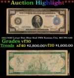 1914 $100 Large Size Blue Seal FRN Kansas City, MO Grades vf++ FR-1120