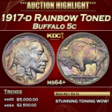 1917-d Buffalo Nickel Rainbow Toned 5c ms64+ USCG