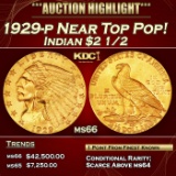 1929-p Gold Indian Quarter Eagle Near Top Pop! $2 1/2 ms66 SEGS