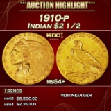 1910-p Gold Indian Quarter Eagle $2 1/2 ms64+ SEGS