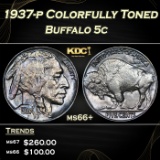 1937-p Buffalo Nickel Colorfully Toned 5c ms66+ SEGS