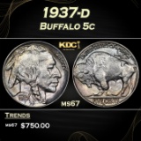 1937-d Buffalo Nickel 5c ms67 SEGS