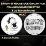 Snoopy & Woodstock Graduation Peanuts Colorized Style - 1 oz Silver Round Round