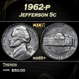 1962-p Jefferson Nickel 5c Grades ms65+