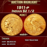 1911-p Gold Indian Quarter Eagle $2 1/2 ms64+ SEGS