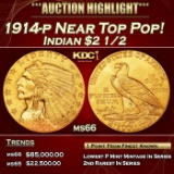 1914-p Gold Indian Quarter Eagle Near Top Pop! $2 1/2 ms66 USCG