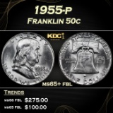 1955-p Franklin Half Dollar 50c Grades ms65+ fbl