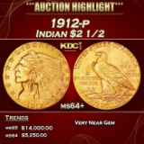 1912-p Gold Indian Quarter Eagle $2 1/2 ms64+ SEGS